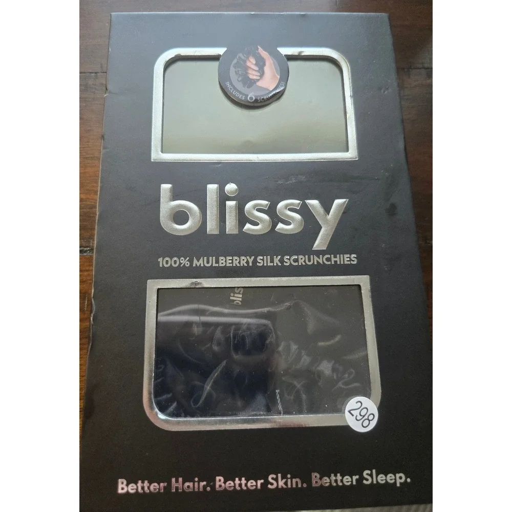 Blissy 100% Mulberry Silk Scrunchies Black 6-Pack 6A Grade Silk Set NEW
